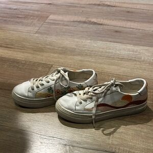 Soludos White and Orange Sneakers Canvas Lace-Up